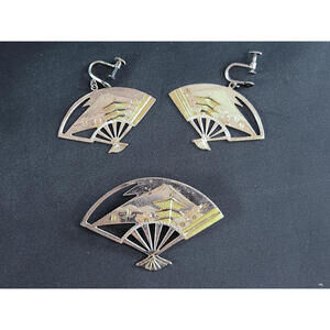 Vintage 1950s Japanese Pin & Earrings Silver